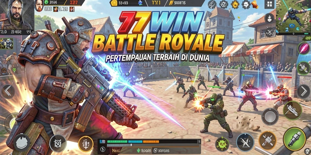 Screenshot gameplay seru di 77WIN menunjukkan aksi mendebarkan Battle Royale.