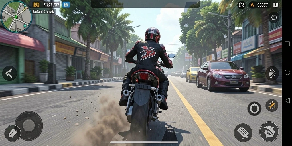 Screenshot gameplay 93337 menampilkan balapan seru di lintasan.