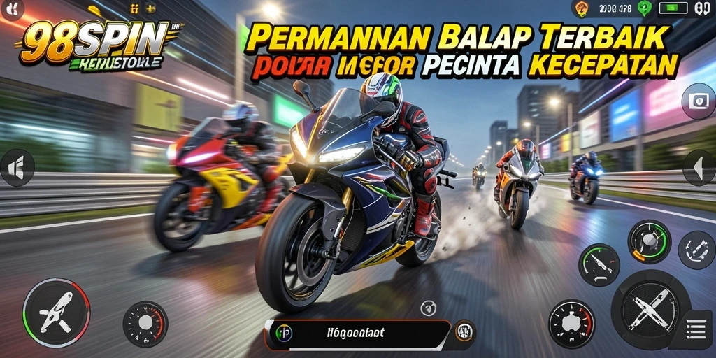 Tampilan gameplay seru balapan motor di 98SPIN.