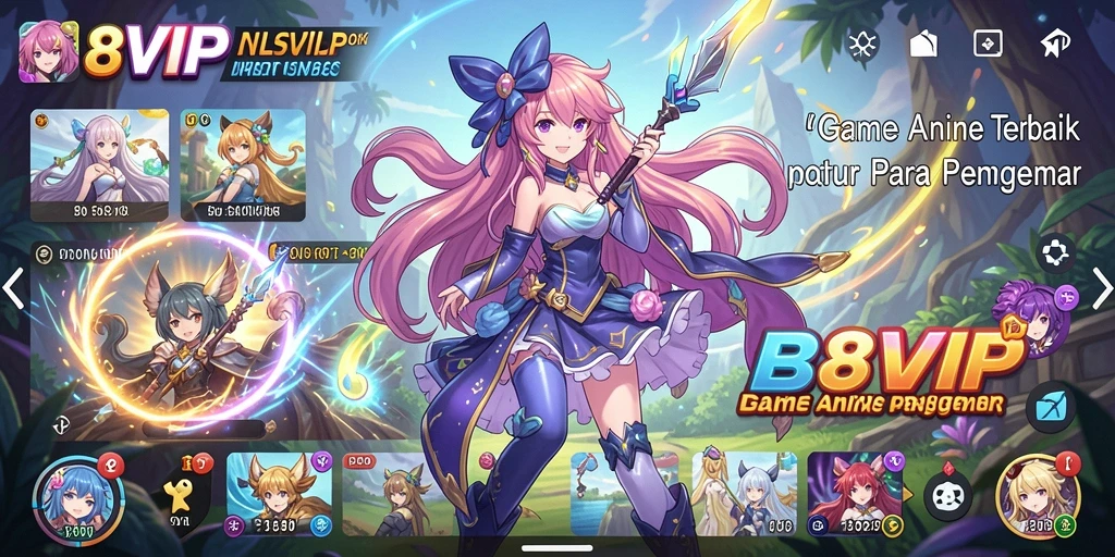 Tangkapan layar B8VIP menampilkan aksi seru karakter Anime di battlefield.