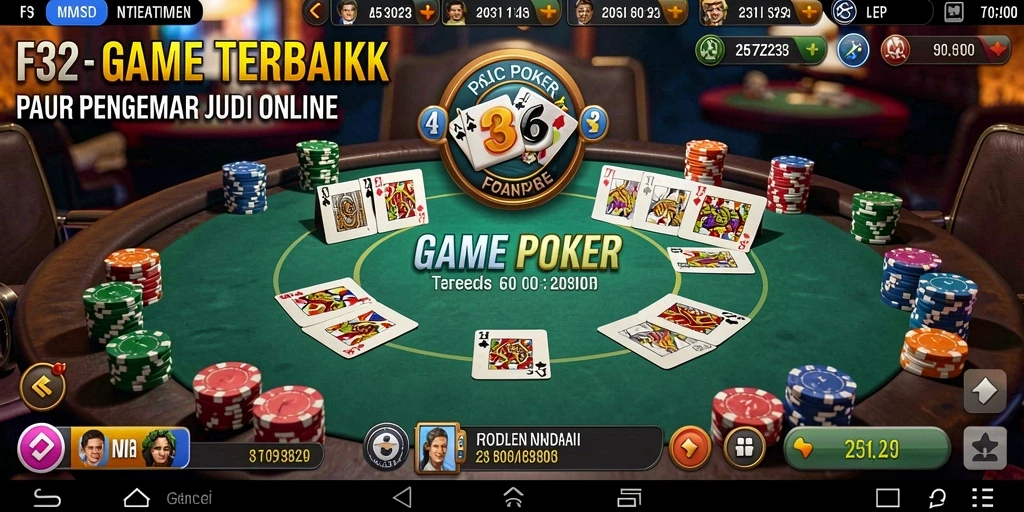 Tampilan gameplay seru F32 yang penuh aksi poker.