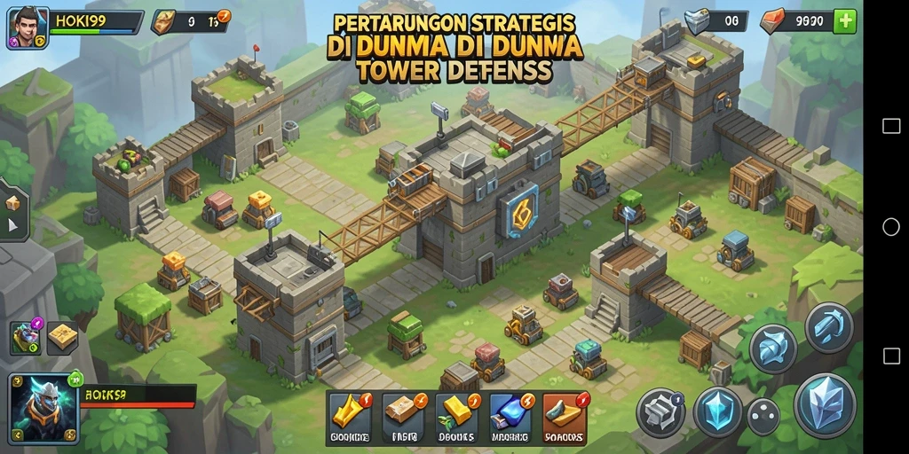 Screenshot HOKI99 menunjukkan strategi menara dalam pertempuran Tower Defense.
