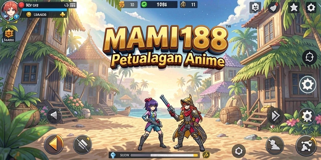Screenshot utama MAMI188 menampilkan suasana pertarungan seru dengan karakter Anime.