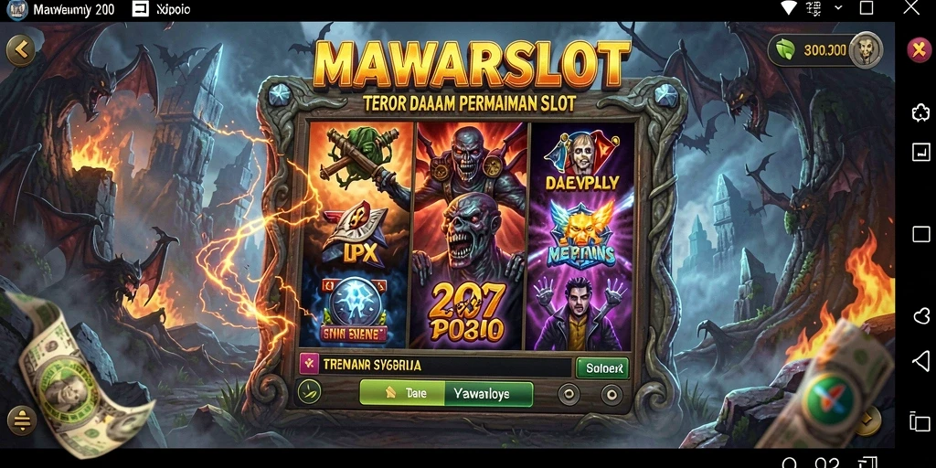 Screenshot menunjukkan gameplay menegangkan MAWARSLOT dengan suasana horror yang mencekam.