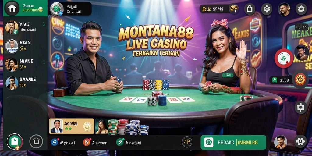 Screenshot gameplay MONTANA88 dengan dealer langsung yang interaktif.