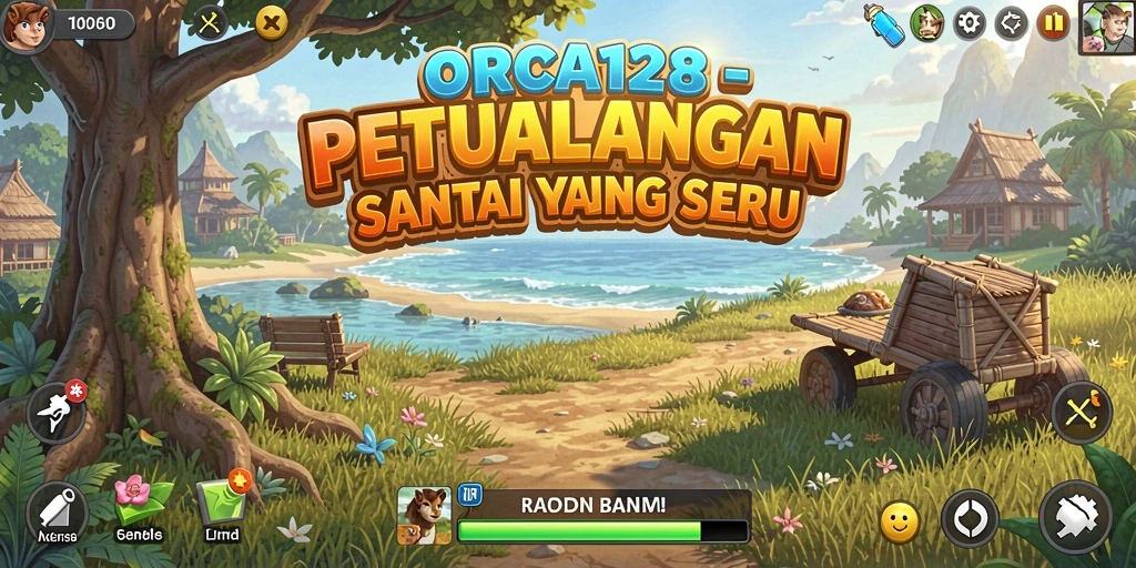 Screenshot gameplay ORCA128 menampilkan petualangan seru dan warna-warni.
