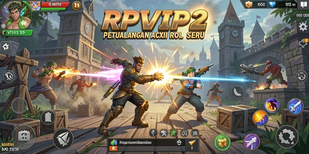 Screenshot RPVIP2 menampilkan pertarungan epik di dunia fantasi.