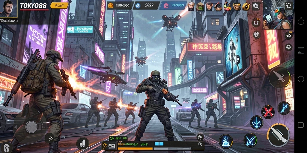 Tampilan gameplay TOKYO88 dengan aksi tembak-menembak yang intens.